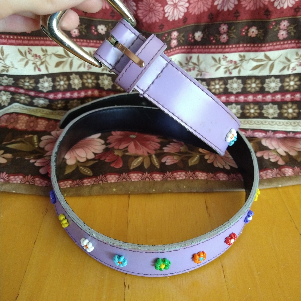 Vintage Purple Beaded Flower Belt (Kids Large)